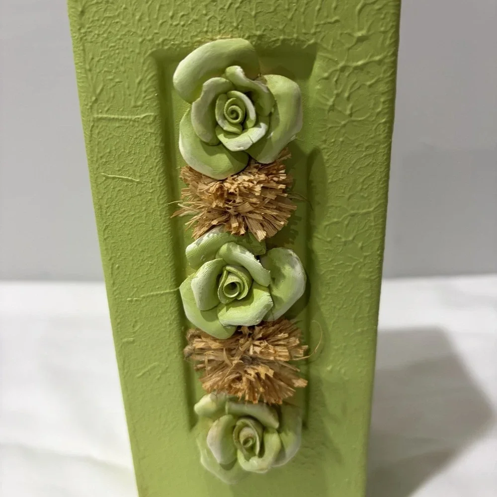 vintage light green rectangle planter Vase Stucco 8